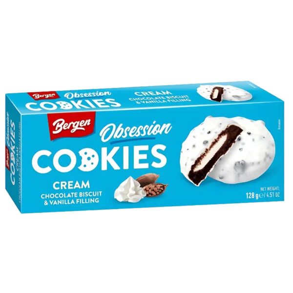Bergen Obsession cookies cream chocolate biscuits & vanilla filling 128g