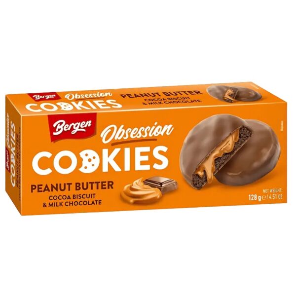 Bergen obsession cookies peanut butter cocoa biscuit and milk chocolate 128g