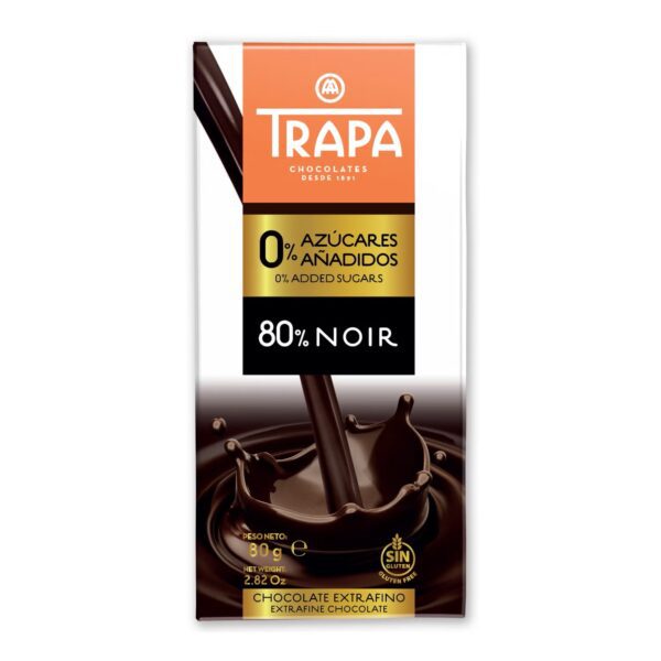 Chocolat TRAPA 80% noir 0% sucre 80g