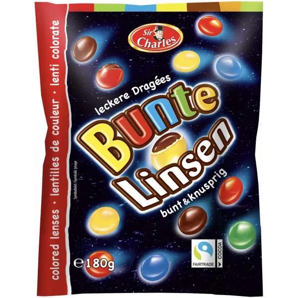 Bunte linsen Lentilles de chocolat colorées au chocolat au lait 180g